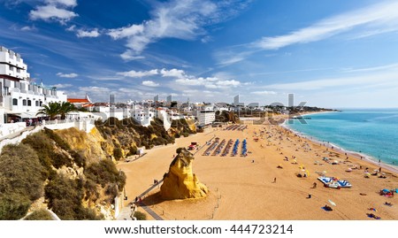City beach Albufeira sunny September day, Algarve, Portugal