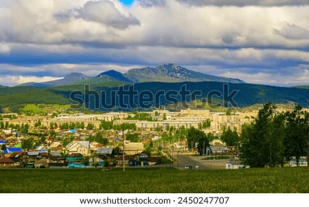 the city of Beloretsk against the backdrop of Mount Malinovaya in the Southern Urals in the Republic of Bashkortostan