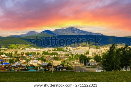 the city of Beloretsk against the backdrop of Mount Malinovaya in the Southern Urals in the Republic of Bashkortostan