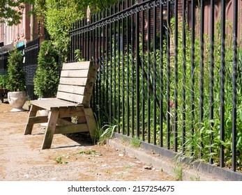 City Bench Rod Iron Fence In Manhattan New York City