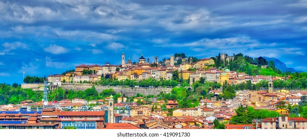 The city of Bergamo with high bergamo and the ancient walls