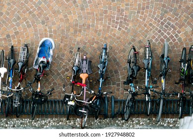 City Bike Rack Top View Dolomites, Italy - 22 October 2019