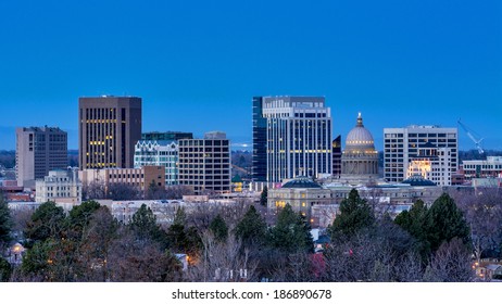 City of Boise Idaho at nigher with the city lights on