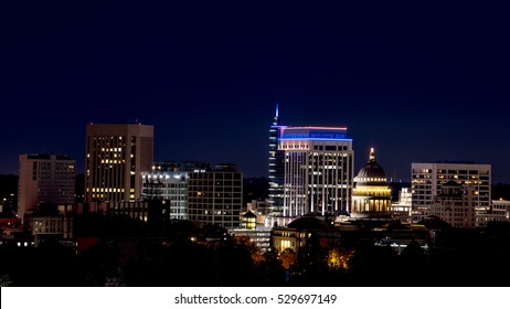 City of Boise Idaho skyline at night with capital building