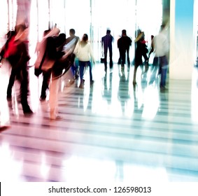 City Business People Walking In The Lobby Blur Motion