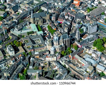 City called Aachen in Germany - Aerial shot with Tilt Lens