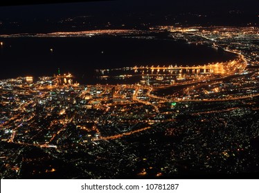 The City Of Cape Town In South Africa At Night As Seen From Table Mountain.