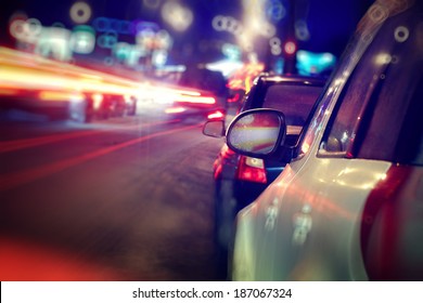 City Car Traffic Jams Night Lights