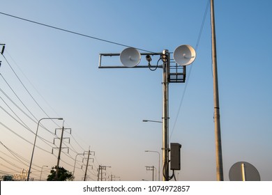 City cctv security camera system attached on the traffic light pole