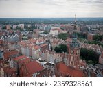 Gdańsk City Center from above with a view of Długa Street and Gdańsk Town Hall tower