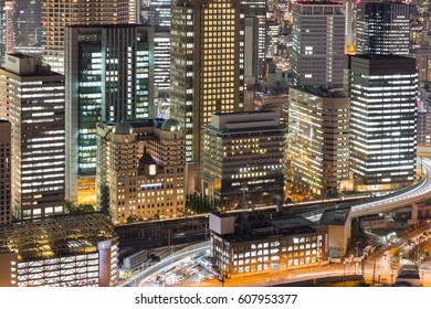 City Central Business Building Lights Night View, Osaka Japan