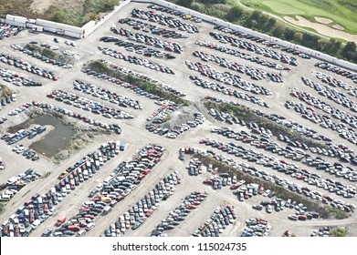 The City Of Chicago Impound Lot For Vehicles On A Cloudy Day.