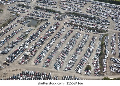 The City Of Chicago Impound Lot For Vehicles On A Cloudy Day.