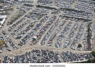 The City Of Chicago Impound Lot For Vehicles On A Cloudy Day.