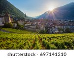 City of Chur. Cityscape image of swiss town Chur, during sunset.