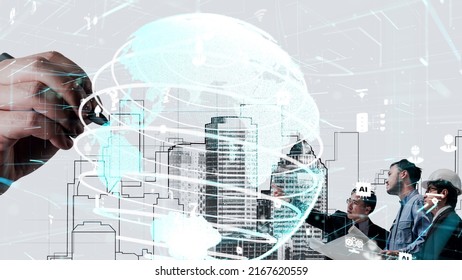 City civil planning and inventive real estate development . Architect people looking at abstract city sketch drawing to design creative future city building. Architecture dream and ambition concept. - Shutterstock ID 2167620559