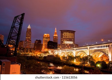 The City Of Cleveland On A Cloudy Night