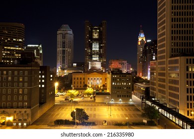 City Of Columbus Ohio With The Statehouse In The Foreground.  