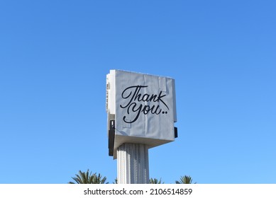 CITY Of COMMERCE, CALIFORNIA - 26 FEB 2020: Thank You Sign On The Marquee At The Commerce Casino.