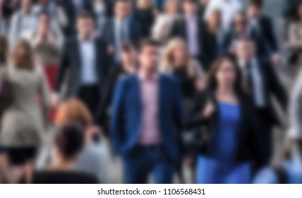 City Commuters. Blurred Image Of Workers In Generic City. Unrecognizable Faces