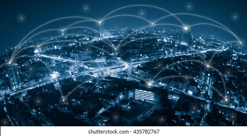 City with conncetion line, technology conceptual, internet globalization concept