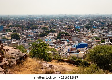 City Construction View From Hilltop From Flat Angle Image Taken At Blue City Or Sun City Jodhpur Rajasthan India On 22 Oct 2022.