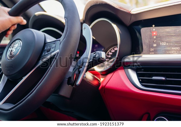 city of cordoba,\
cordoba argentina february 18, 2021 close-up of interior of Alfa\
Romeo sports vehicle