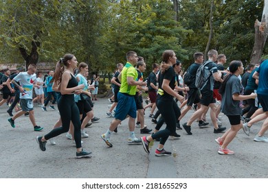 In The City Of Dnipro, A Race Was Held In Support Of The Defenders Of Mariupol. Running For Azovstal. Sports Flash Mob. DNIPRO, UKRAINE - 13 July 2022