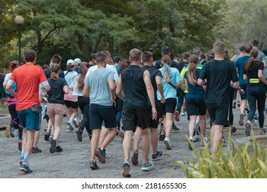 In The City Of Dnipro, A Race Was Held In Support Of The Defenders Of Mariupol. Running For Azovstal. Sports Flash Mob. DNIPRO, UKRAINE - 13 July 2022