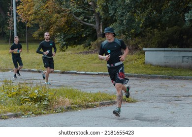 In The City Of Dnipro, A Race Was Held In Support Of The Defenders Of Mariupol. Running For Azovstal. Sports Flash Mob. DNIPRO, UKRAINE - 13 July 2022