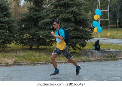 In The City Of Dnipro, A Race Was Held In Support Of The Defenders Of Mariupol. Running For Azovstal. Sports Flash Mob. DNIPRO, UKRAINE - 13 July 2022