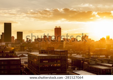 City during warm sunset