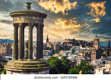 The city of Edinburgh in Scotland at sunset