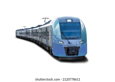City electric train long train composition from wagons  isolated white background 