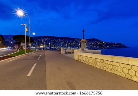 Similar – Image, Stock Photo The illuminated port city Horta, Faial, Azores at night