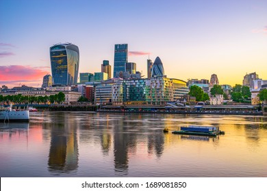 The City Financial District Of London At Sunrise. England