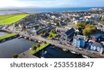 City of Galway Ireland aerial view over the Claddagh district - The vibrant waterfront houses beautifully reflect the coastal charm and the scenic natural beauty around them