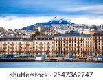 City of Geneva waterfront scenic view from Lac Leman , second largest city in Switzerland