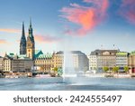 City hall and Alster in Hamburg, Germany 