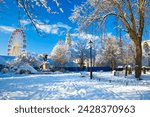 City hall, cathays park, civic centre in snow, cardiff, wales, united kingdom, europe