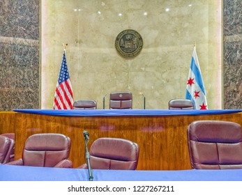 CITY HALL, CHICAGO-October 13, 2018: The City Council Chamber At The City Hall Building Where Members Vote On Local Legislation.