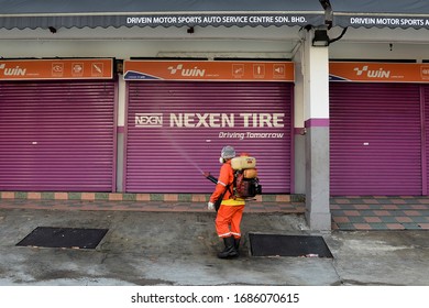 City Hall Health Officials Wearing Protective Suits Disinfect The Entrance Of Sri Petaling Mosque In Kuala Lumpur, Malaysia, 28 March 2020.