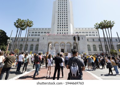 City Hall, Los Angeles, California, USA - March 27, 2021 - Protestors Assemble At Los Angeles's City Hall In A National Day Of Action Demanding An End To Racist Violence Against The Asian American Com