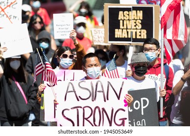 City Hall, Los Angeles, California, USA - March 27, 2021 - Protestors Assemble At Los Angeles's City Hall In A National Day Of Action Demanding An End To Racist Violence Against The Asian American Com