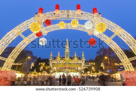City Hall (Rathaus) and christmas market in Vienna,(Merry Christmas),Vienna,Austria