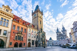City Hall Tower With Astronomical Clock And Old Town Square, Prague, Czech Republic