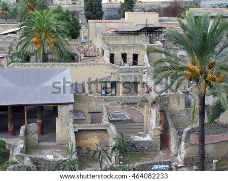 City of Herculaneum, destroyed by Mount Vesuvius in 79AD, partially excavated, seen from above