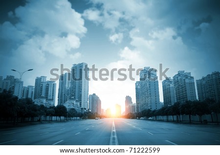 City high-rise buildings and roads