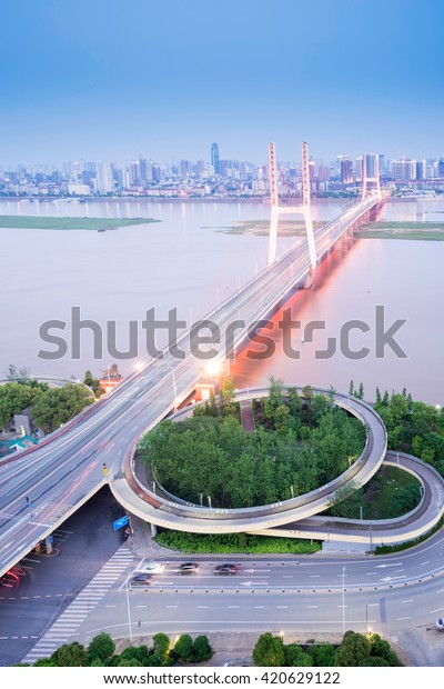 city\
highway interchange in shanghai on traffic rush\
hour