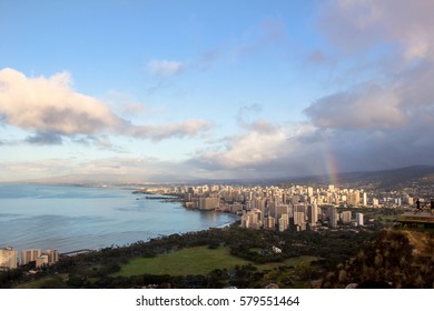 City Of Honolulu HI. Rainbow With City Scape.